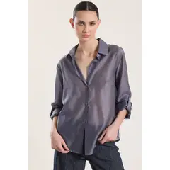 LIOLA - Blusa semitransparente roll up mujer azul