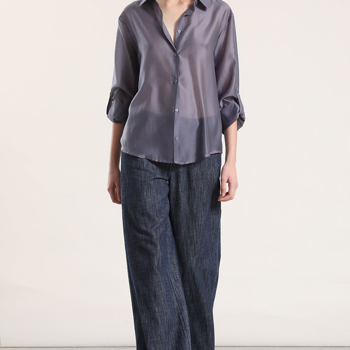 LIOLA - Blusa semitransparente roll up liola mujer azul