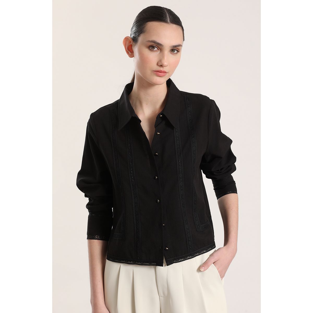 LIOLA - Camisa con cinta liola mujer negro