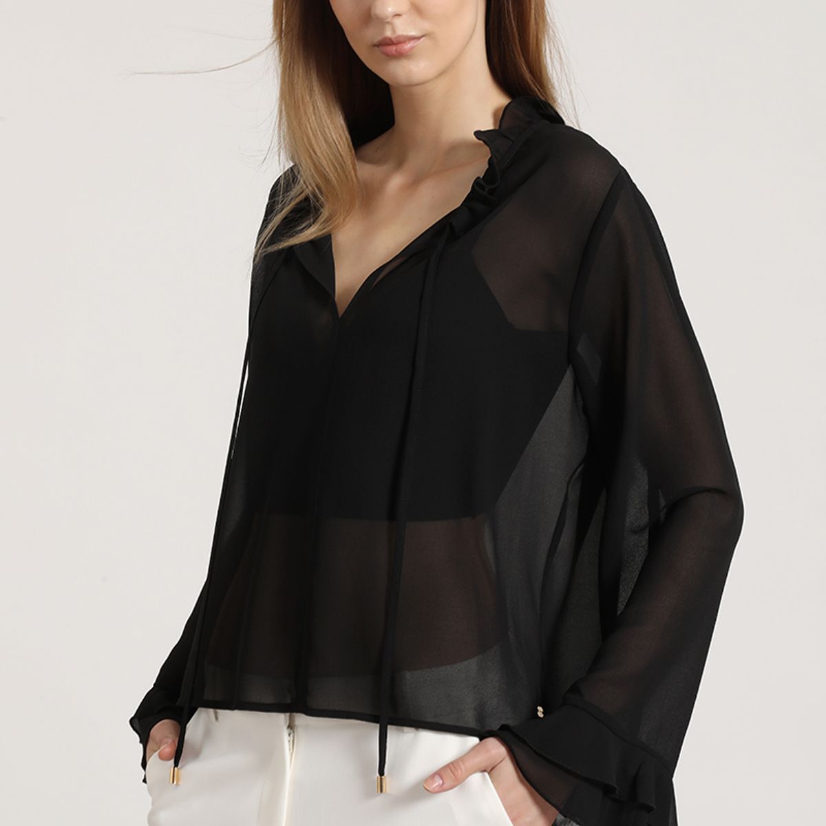 LIOLA - Blusa con volantes liola mujer negro