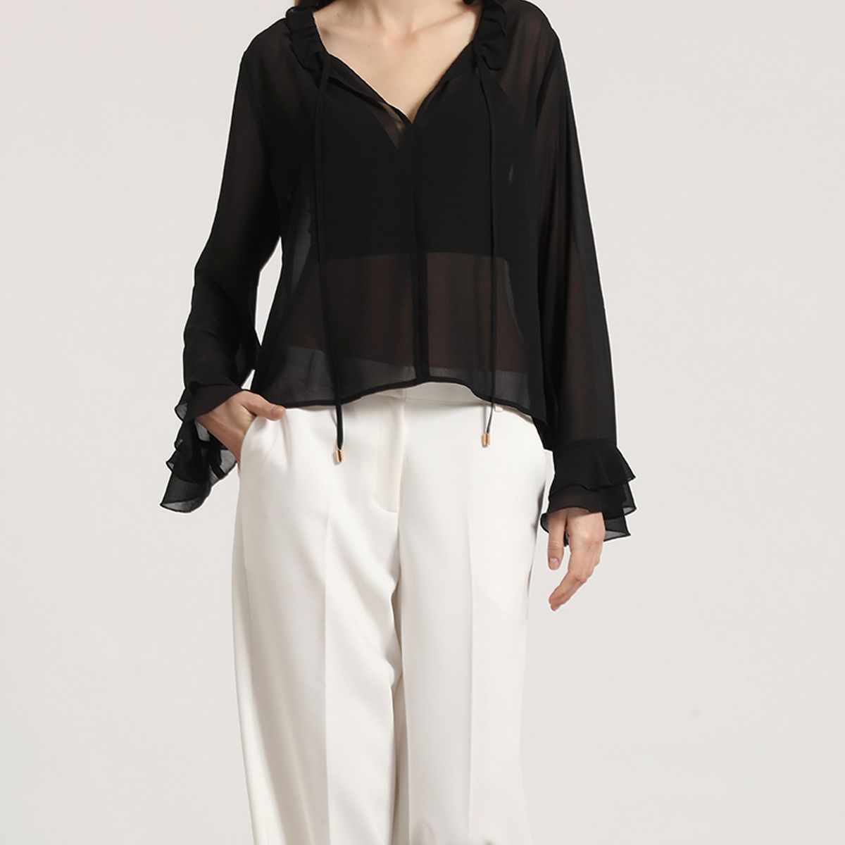 LIOLA - Blusa con volantes liola mujer negro