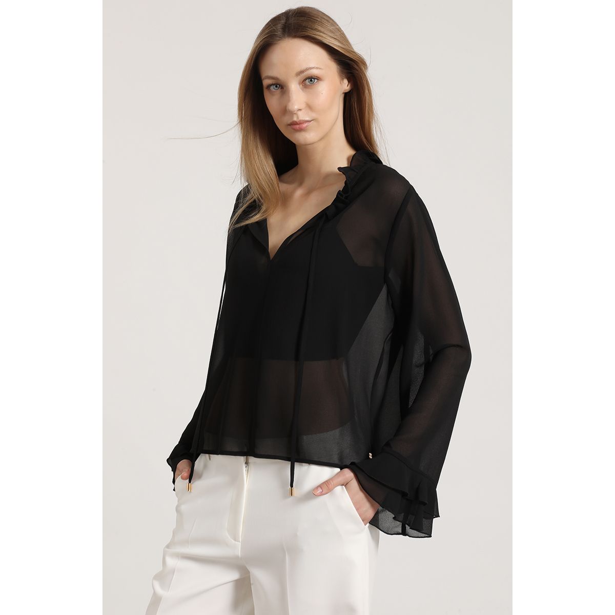 LIOLA - Blusa con volantes liola mujer negro