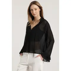 LIOLA - Blusa con volantes mujer negro