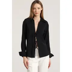 LIOLA - Blusa amarras mujer negro