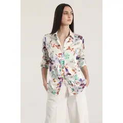 LIOLA - Blusa satin estampado mujer crudo