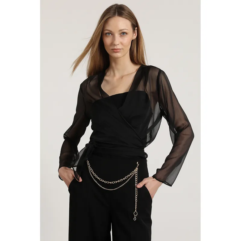 LIOLA - Blusa semitransparente amarras Liola mujer negro