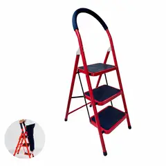 DALI - Escalera Plegable 3 Peldaños – Metal Resistente 150 kg Roja