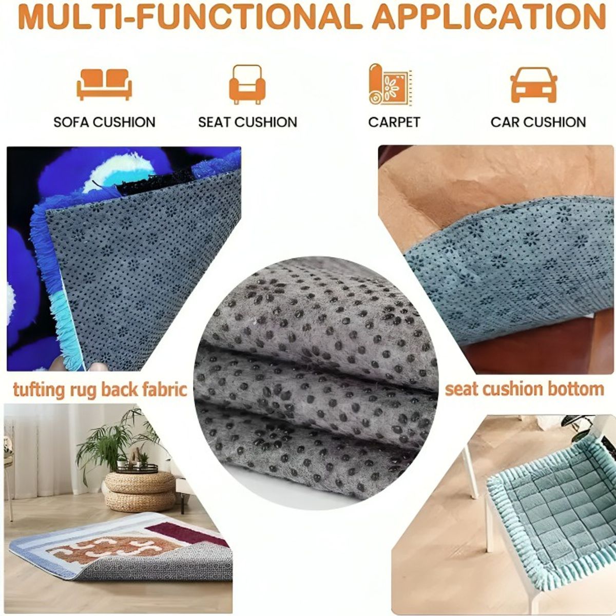 GENERICO - Tela Monje Tufting 2x2 Mts + Tela Antideslizante 2x2 Mts