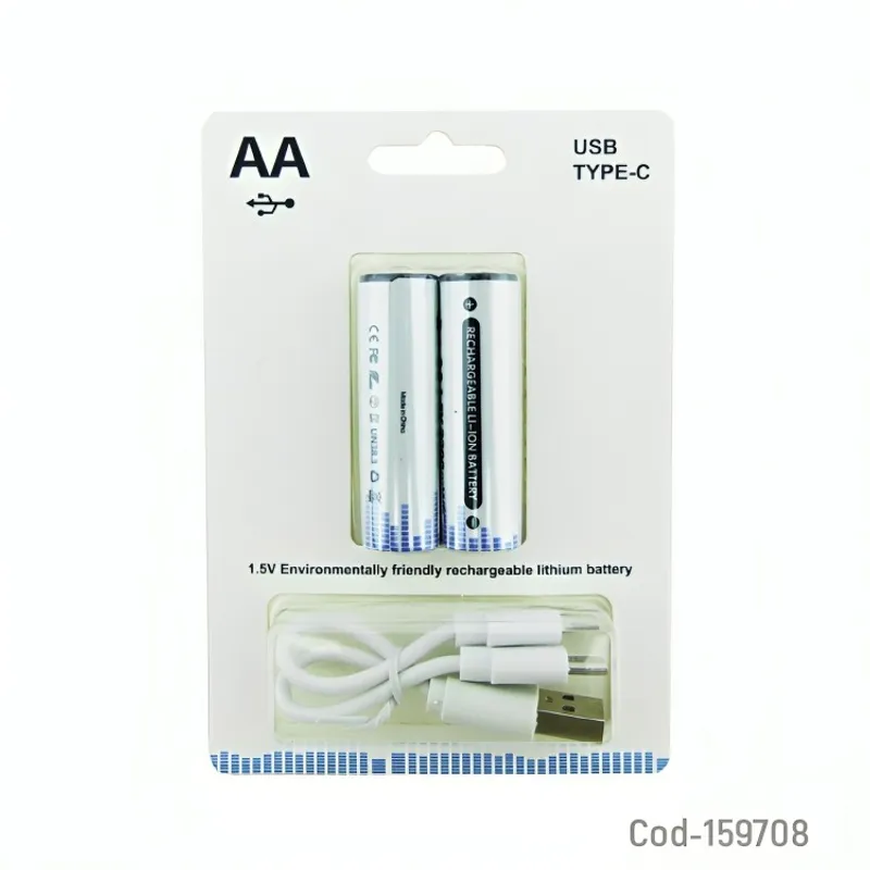 GENERICO - PILA RECARGABLE USB TYPE-C AA SET X 2 PCS 15 VOLT 2200 MWH