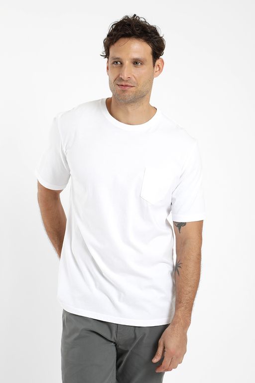 Polera hombre manga corta bolsillo 100% algodon organico Blanco XS