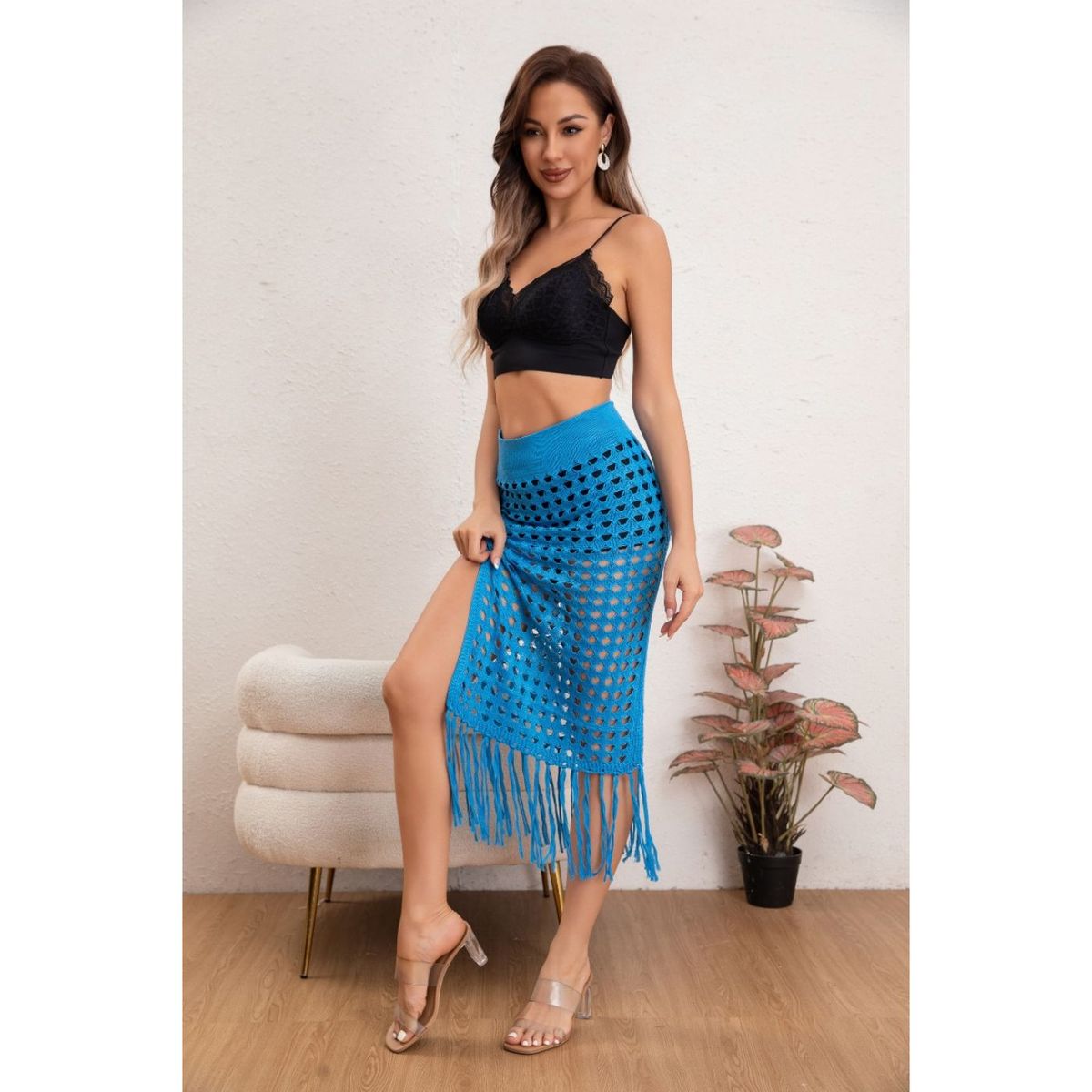 LIKE SHOP - Falda Tejida Mujer Salida de Playa Piscina Colores 8358