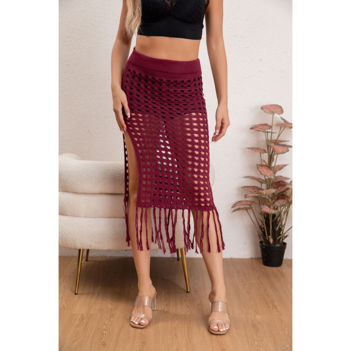 LIKE SHOP - Falda Tejida Mujer Salida de Playa Piscina Colores 8358