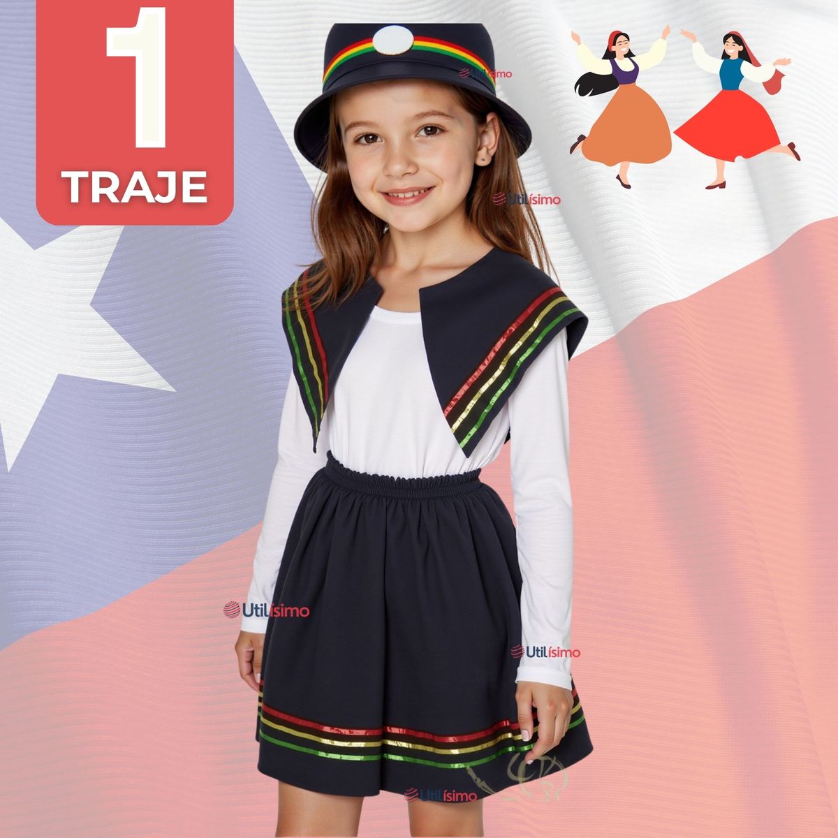 UTILISIMO - Traje Nortino Negro 3 Piezas Niña Fiestas Patrias Baile Nortino