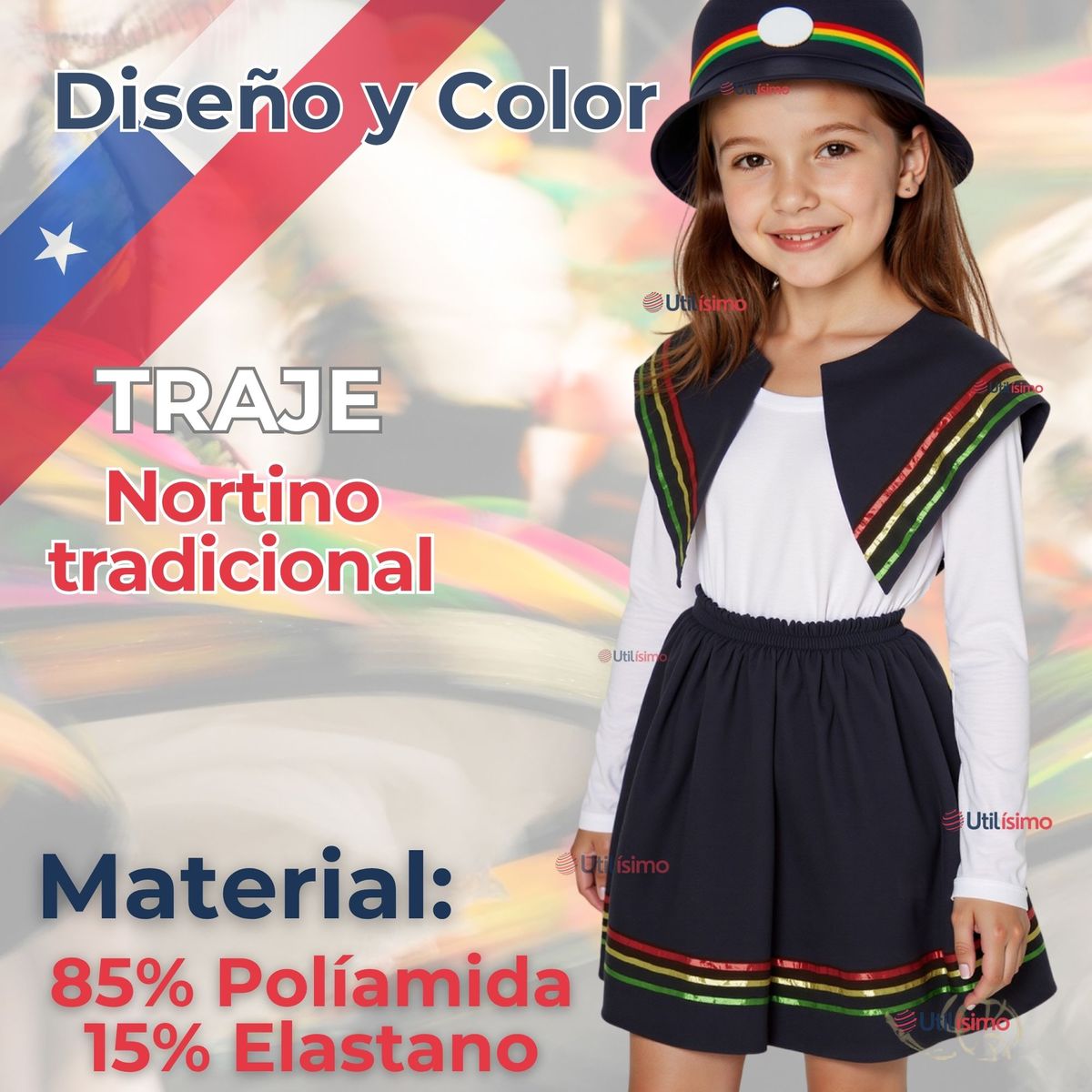 UTILISIMO - Traje Nortino Negro 3 Piezas Niña Fiestas Patrias Baile Nortino