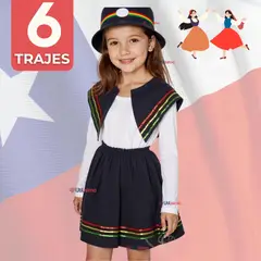 UTILISIMO - Pack 6 Traje Nortino Negro 3 Piezas Niña Fiestas Patrias
