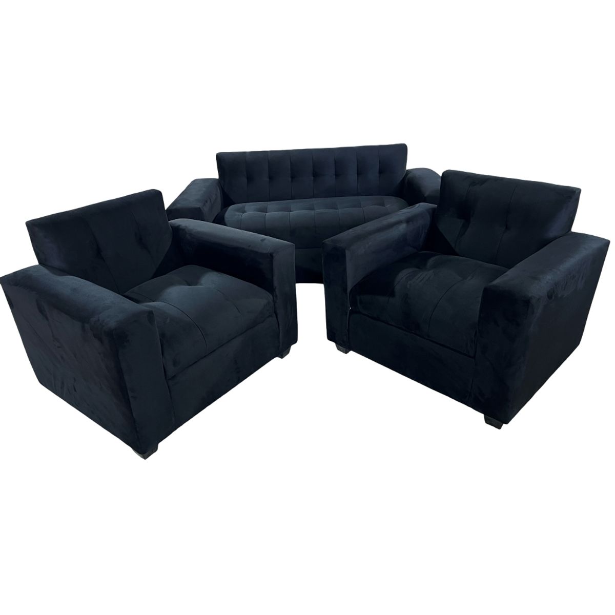 MUEBLES NEW - JUEGO DE LIVING NEGRO FELPA