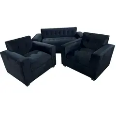 MUEBLES NEW - JUEGO DE LIVING NEGRO FELPA