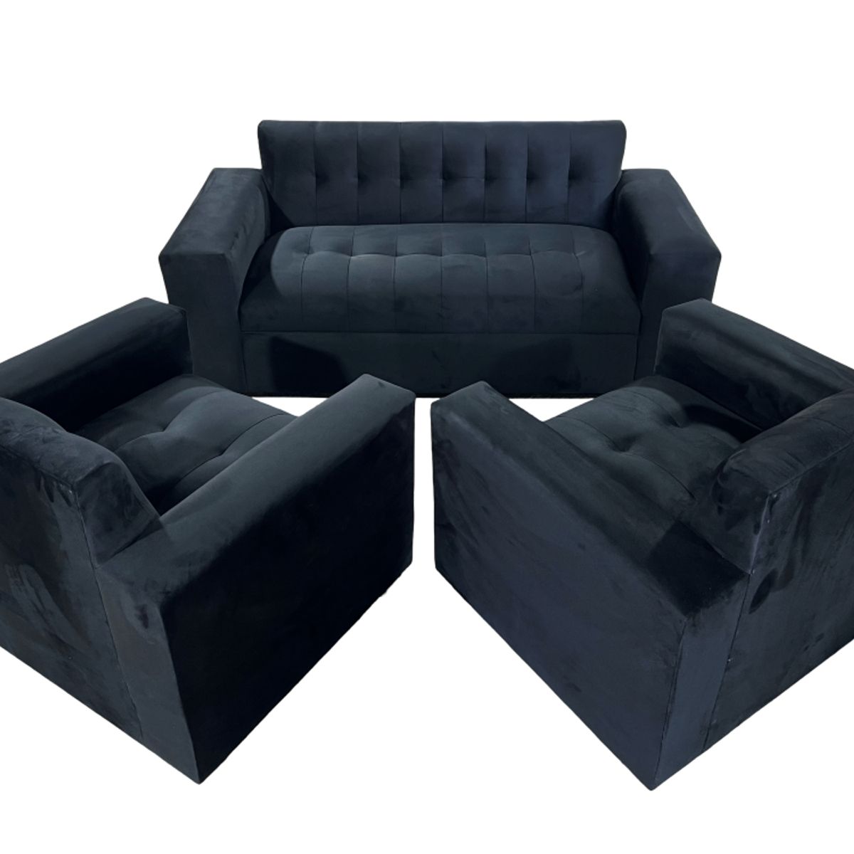 MUEBLES NEW - JUEGO DE LIVING NEGRO FELPA