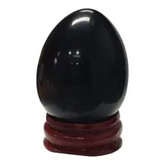 GENERICO - Piedra Obsidiana con Base de Madera  Forma de Huevo. 4cm