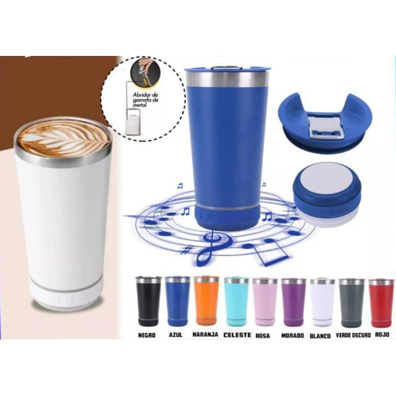 GENERICO - Vaso Termo Acero Inoxidable Con Altavoz Bluetooth 473ml Morado
