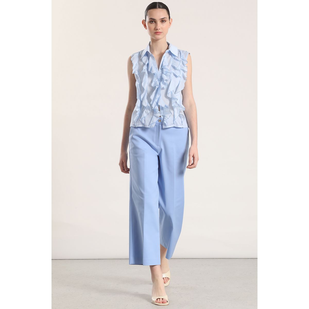 LIOLA - Pantalón ancho cropped liola mujer celeste