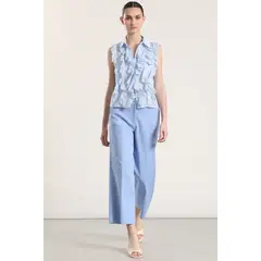 LIOLA - Pantalón ancho cropped mujer celeste