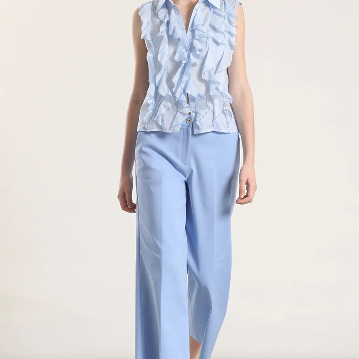 LIOLA - Pantalón ancho cropped liola mujer celeste