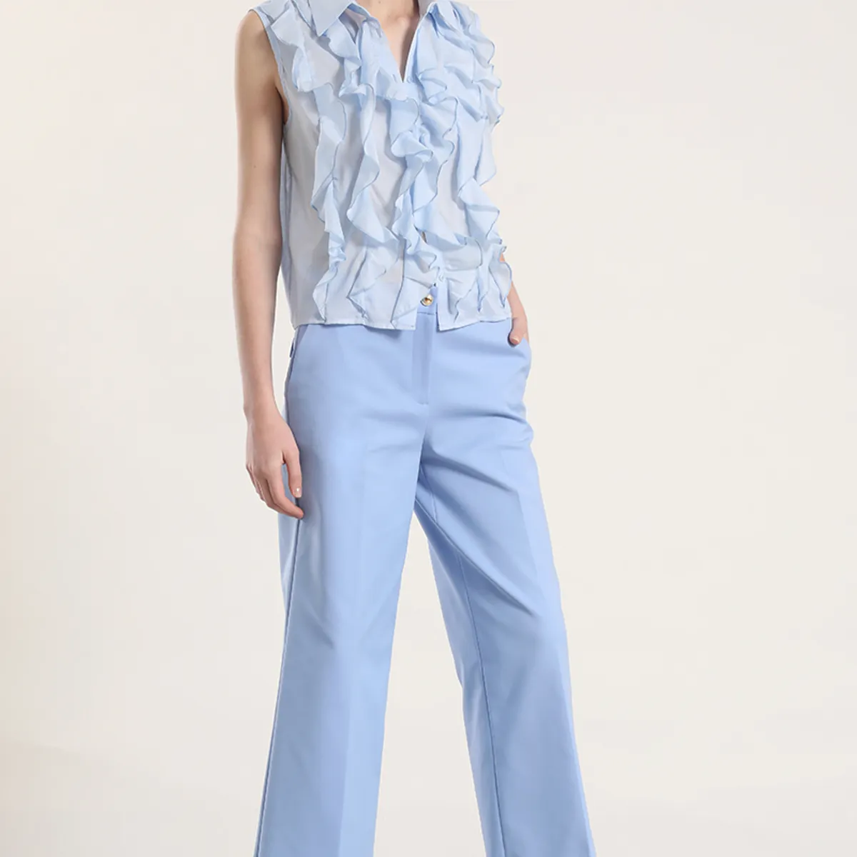 LIOLA - Pantalón ancho cropped liola mujer celeste