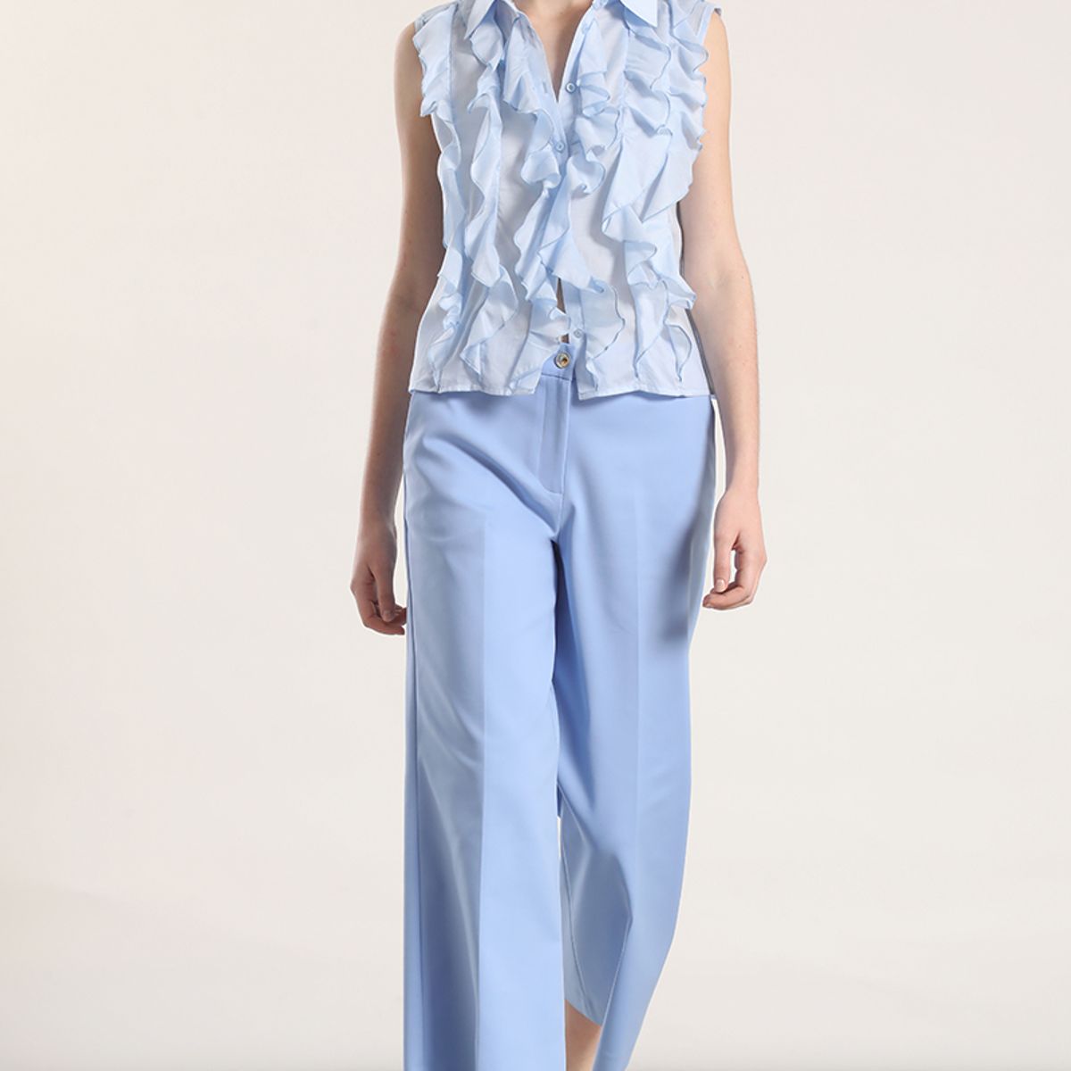 LIOLA - Pantalón ancho cropped liola mujer celeste