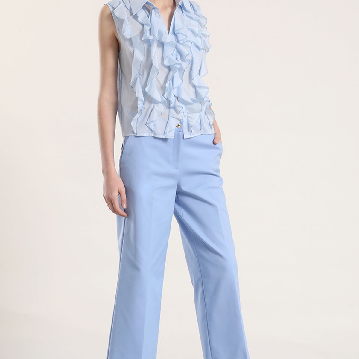LIOLA - Pantalón ancho cropped liola mujer celeste