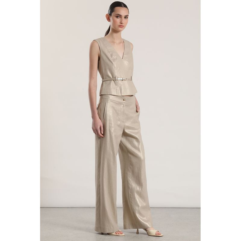 LIOLA - Pantalón ancho lino folia liola mujer beige