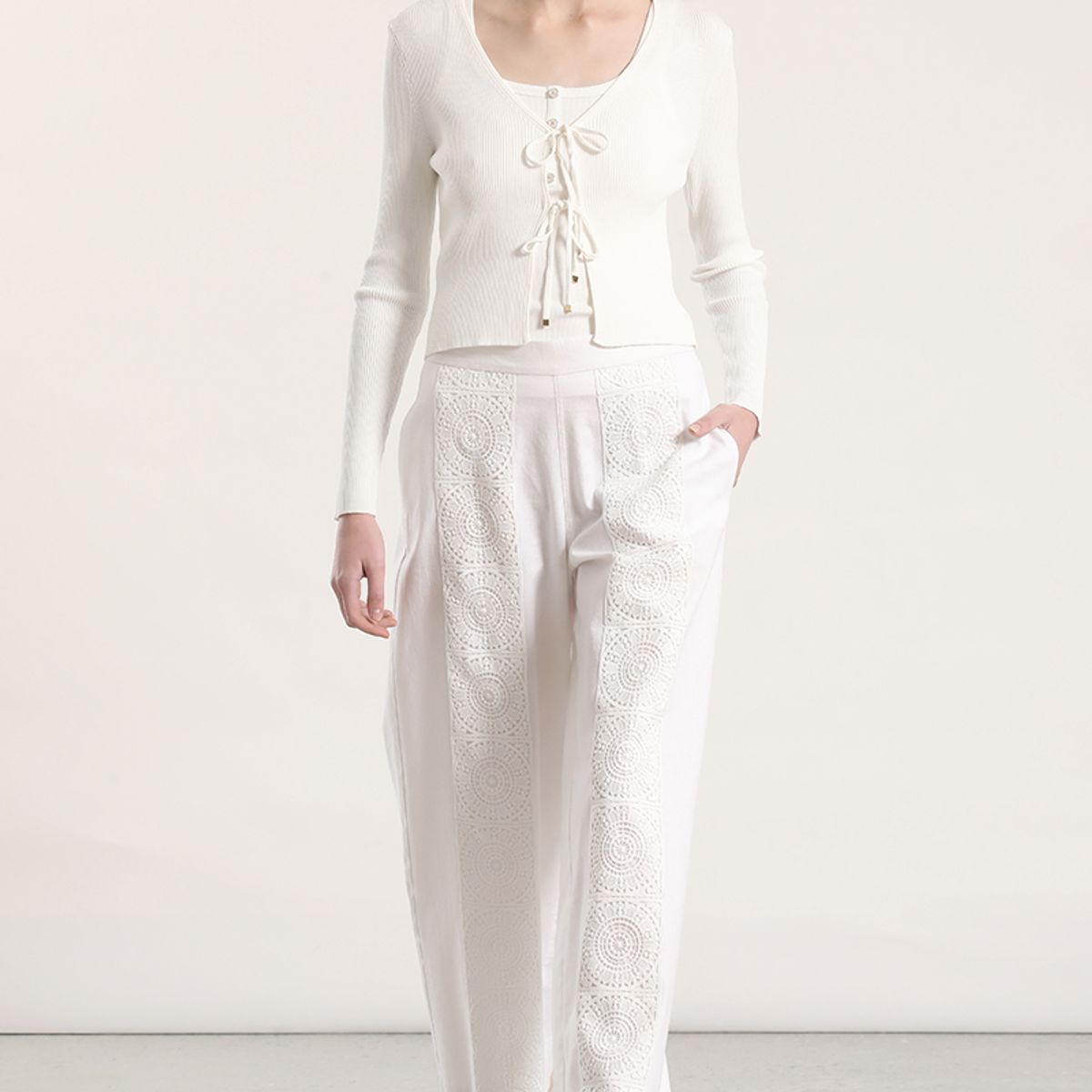 LIOLA - Pantalón ancho lino mujer Liola crudo