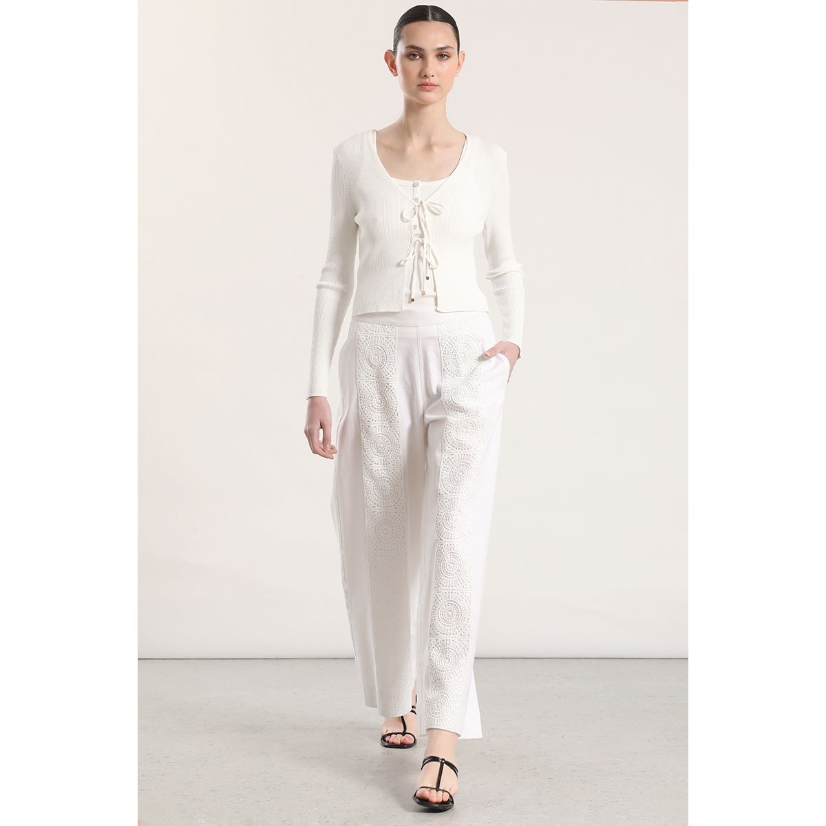 LIOLA - Pantalón ancho lino mujer Liola crudo