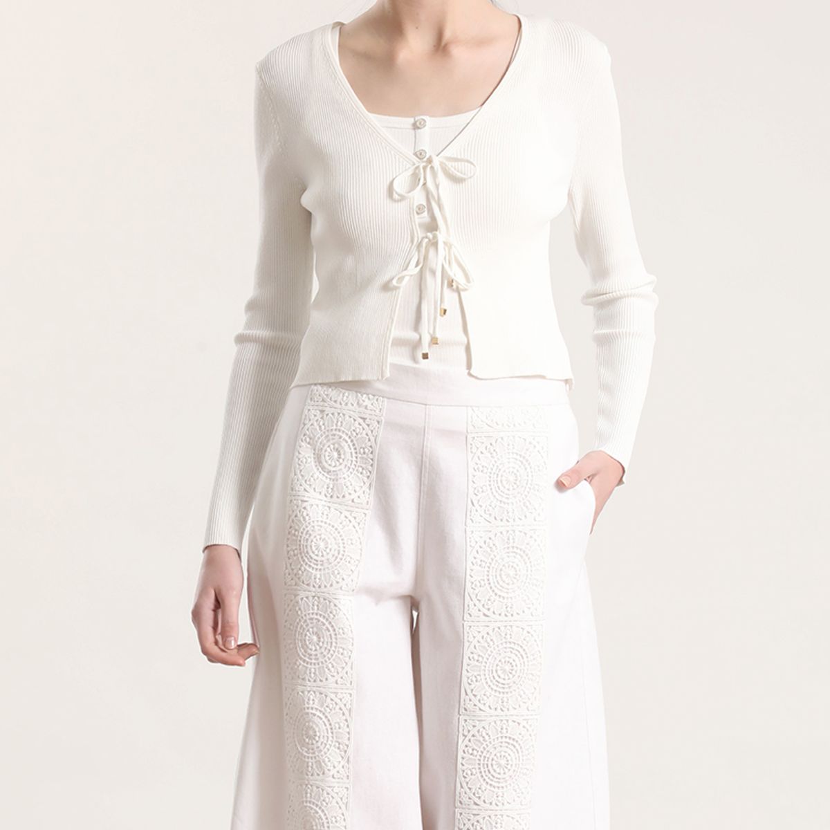 LIOLA - Pantalón ancho lino mujer Liola crudo