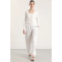 LIOLA - Pantalón ancho lino mujer crudo