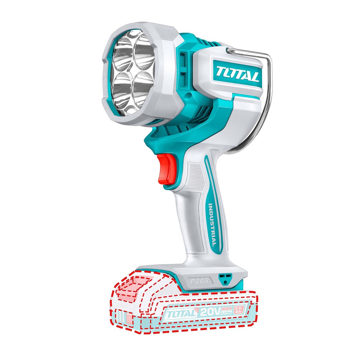 TOTAL TOOLS - Linterna Inalámbrica 20V 2000 Lúmenes con Batería y Cargador Total