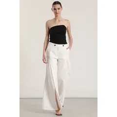 LIOLA - Pantalón ancho lino abertura mujer crudo