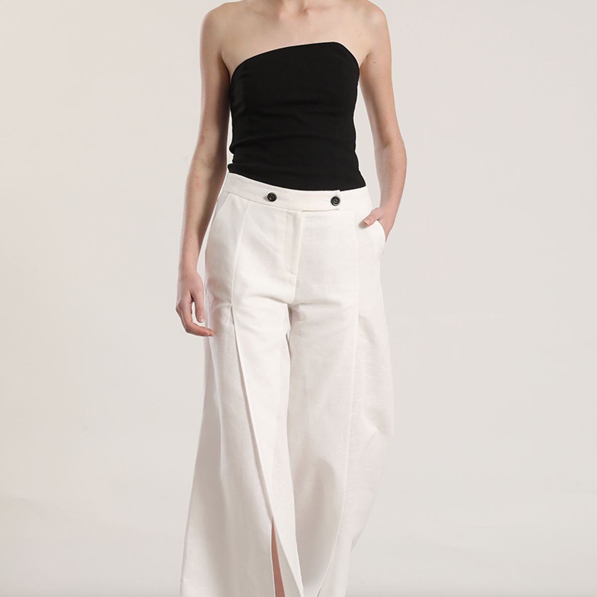 LIOLA - Pantalón ancho lino abertura liola mujer crudo
