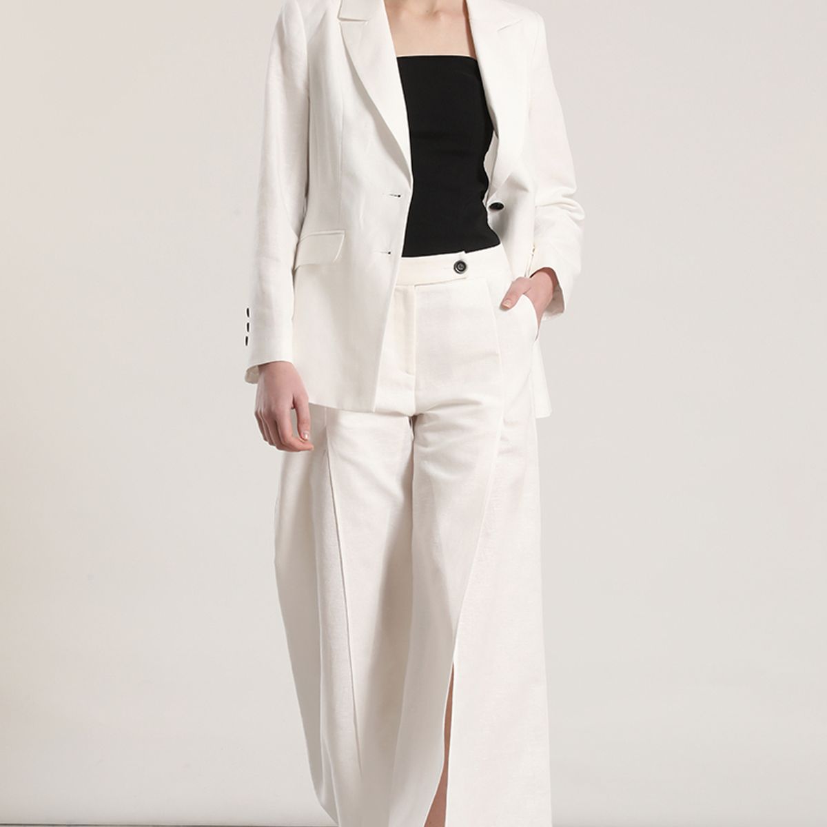 LIOLA - Pantalón ancho lino abertura liola mujer crudo