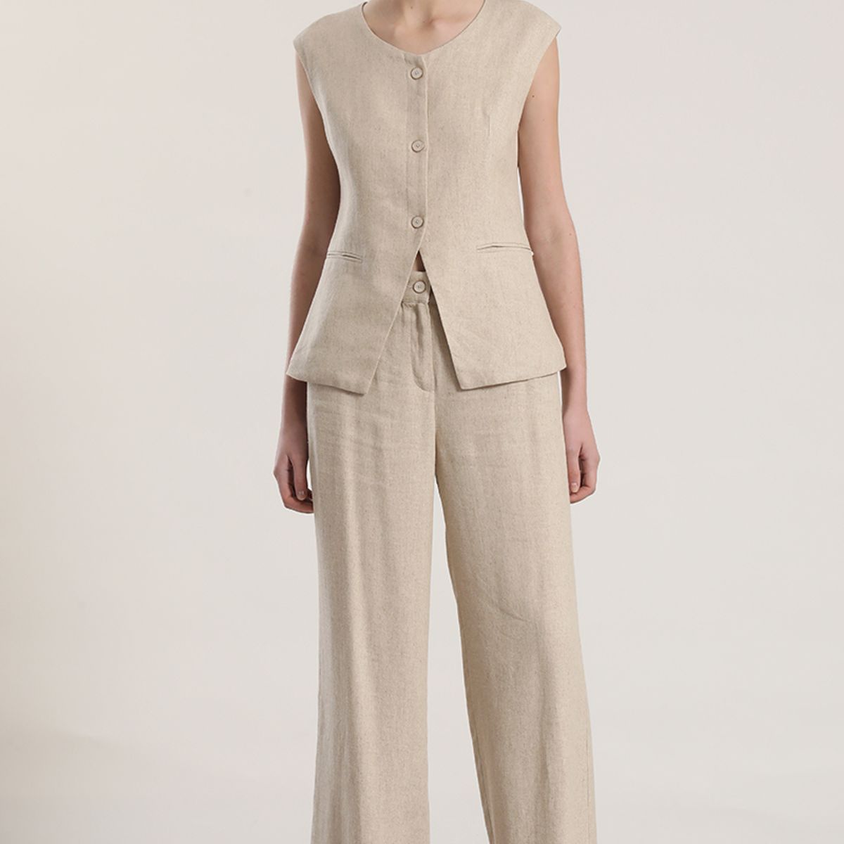 LIOLA - Pantalón palazzo lino rustico liola mujer beige