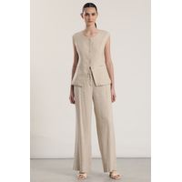 Pantalón palazzo lino rustico mujer beige