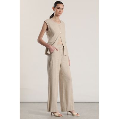 Imagen 2 del producto Pantalón palazzo lino rustico mujer beige