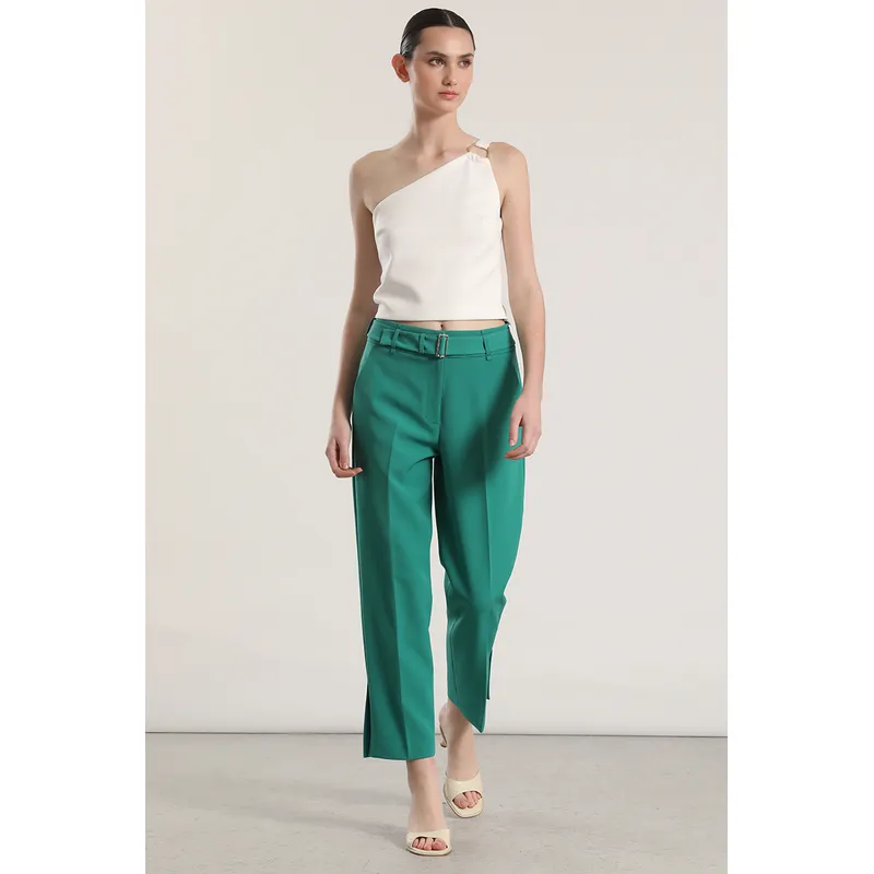 LIOLA - Pantalón sastre con cinturón liola mujer verde