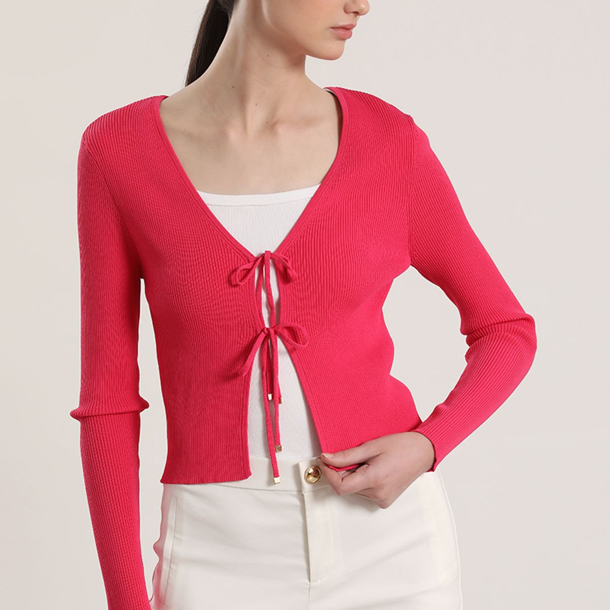 LIOLA - Cardigan con amarras Liola mujer fucsia