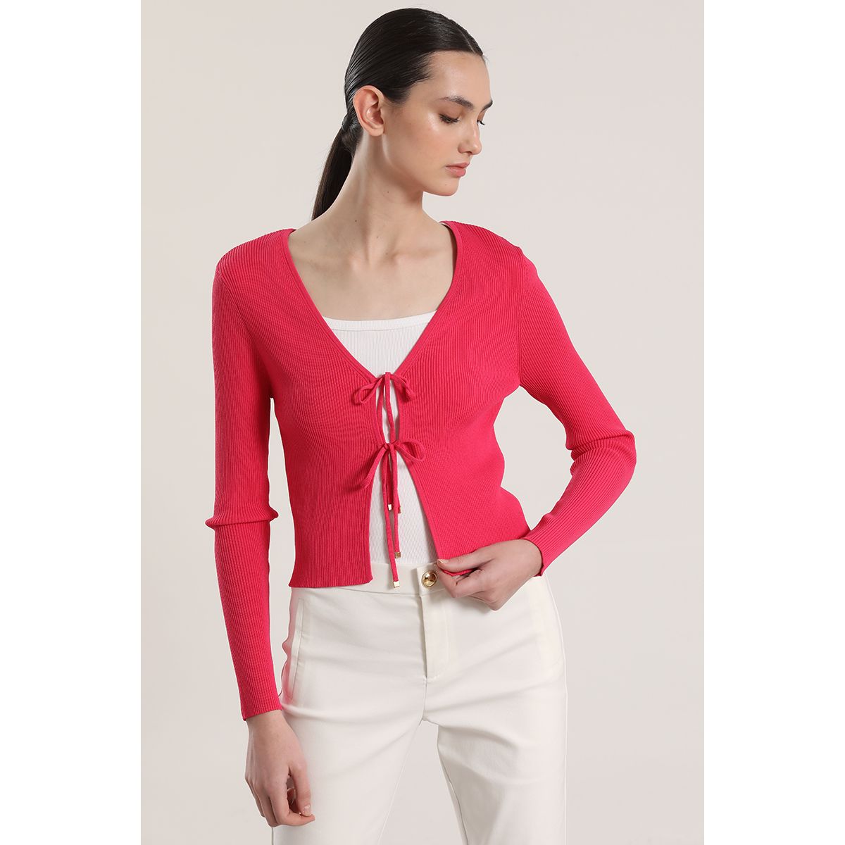 LIOLA - Cardigan con amarras Liola mujer fucsia