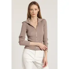 LIOLA - Cardigan punto con cierre mujer topo