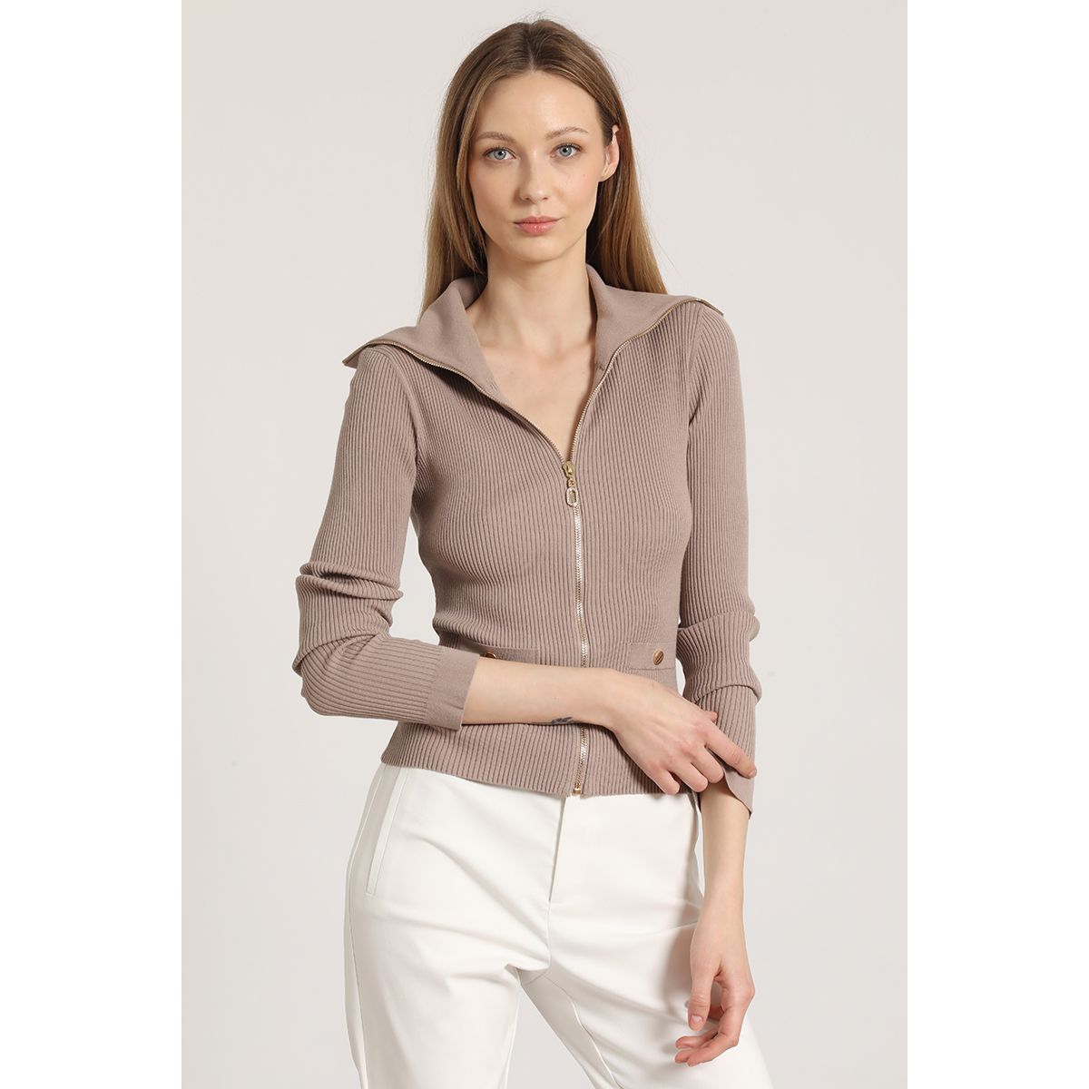 LIOLA - Cardigan punto con cierre Liola mujer topo