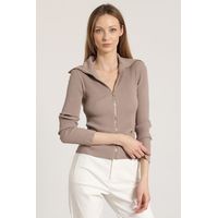 Cardigan punto con cierre mujer topo
