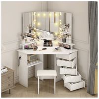 Tocador Esquinero Profesional Led Hollywood Enchufe Taburete