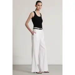 LIOLA - Pantalón ancho cinturón lino mujer crudo